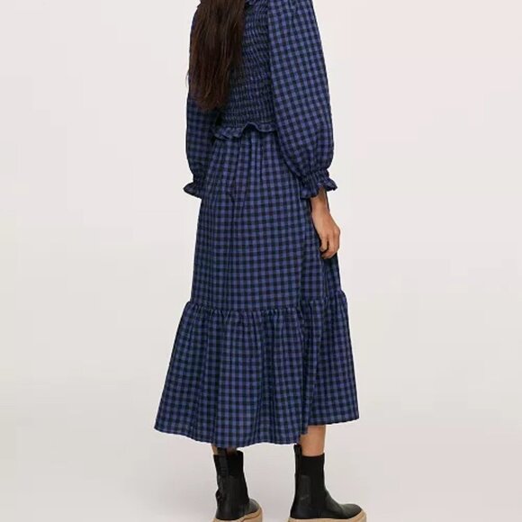 MANGO Women's Check Baby Doll Neck Dress Sz 8 - Picture 2 of 7